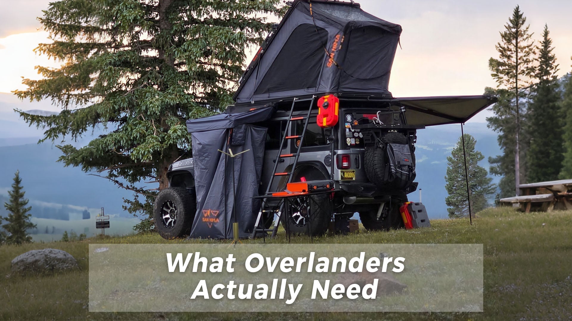 San Hima Kalbarri Gen 2 rooftop tent setup on a 4x4 vehicle in a remote outdoor camping environment