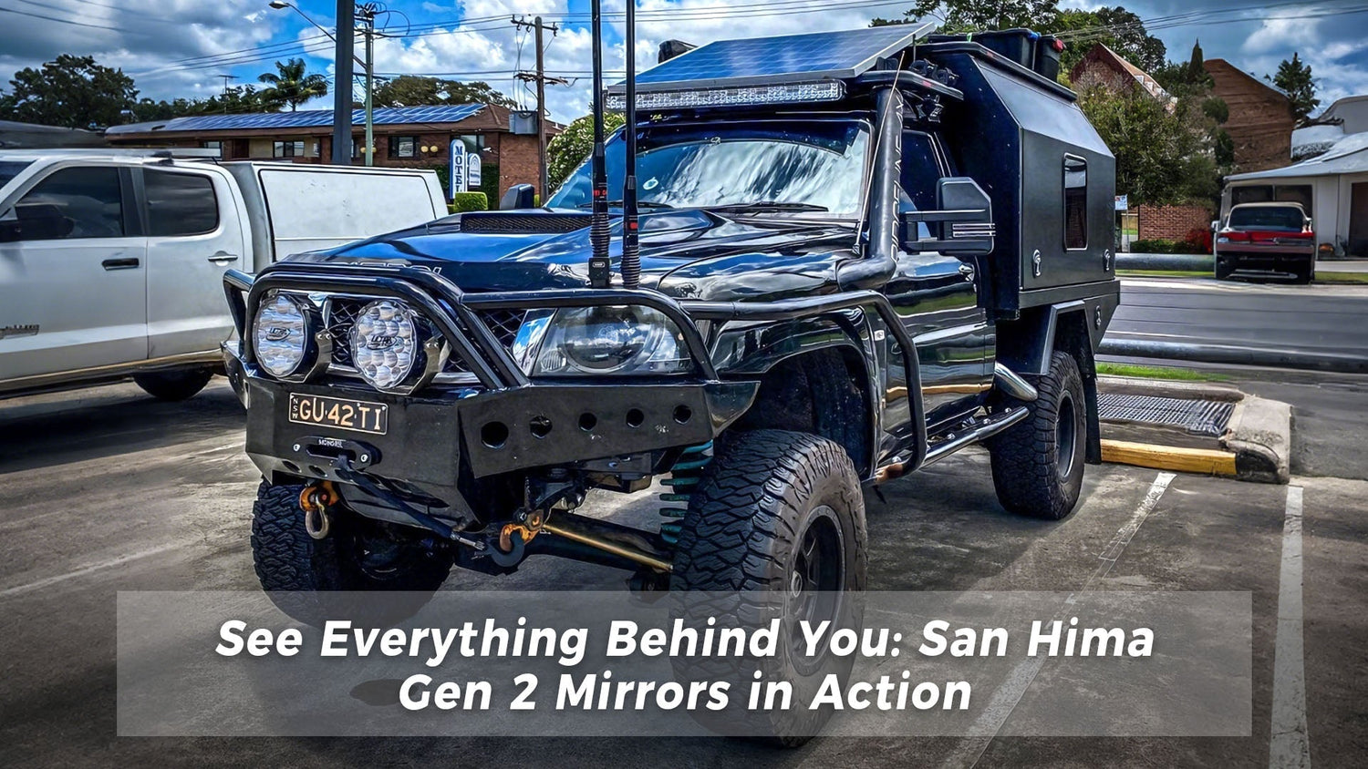 San Hima Gen 2 towing mirrors installed on truck for trailer towing visibility