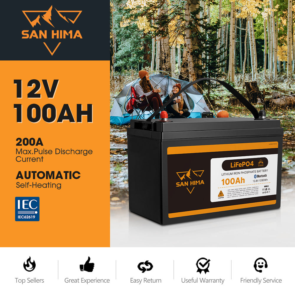 San Hima 12V 100Ah/200Ah Lithium Battery BMS LiFePO4 Self-heating w/