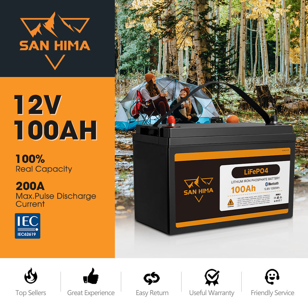 San Hima 12V 100Ah/200Ah Lithium Battery BMS LiFePO4 Self-heating w/