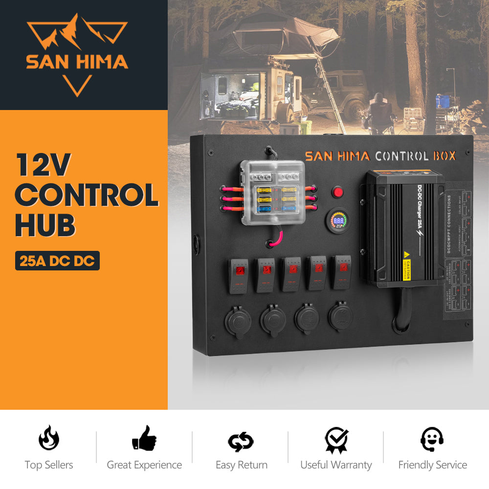 San Hima 12V Control Box 25A DCDC Charger with Fuse 4 USB port Boat Car 4WD