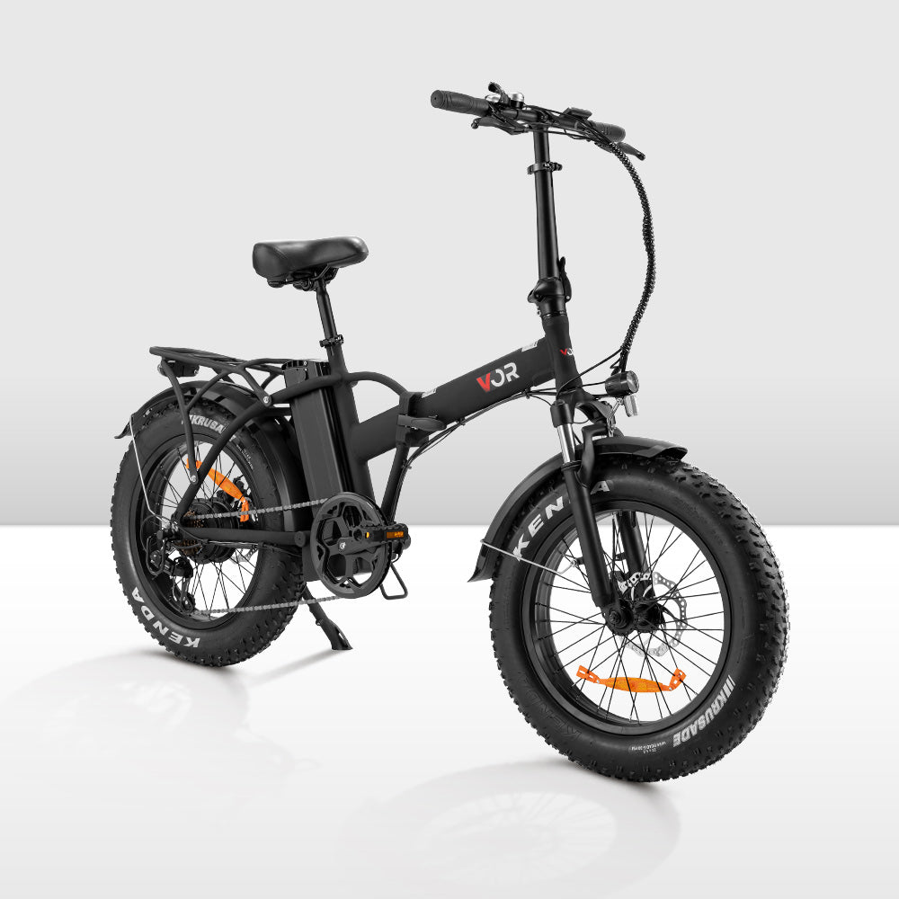 VOR 20 inch Folding Electric Bike 250W Brushless Shimano 4 inch Fat Tires 7 Speed Black