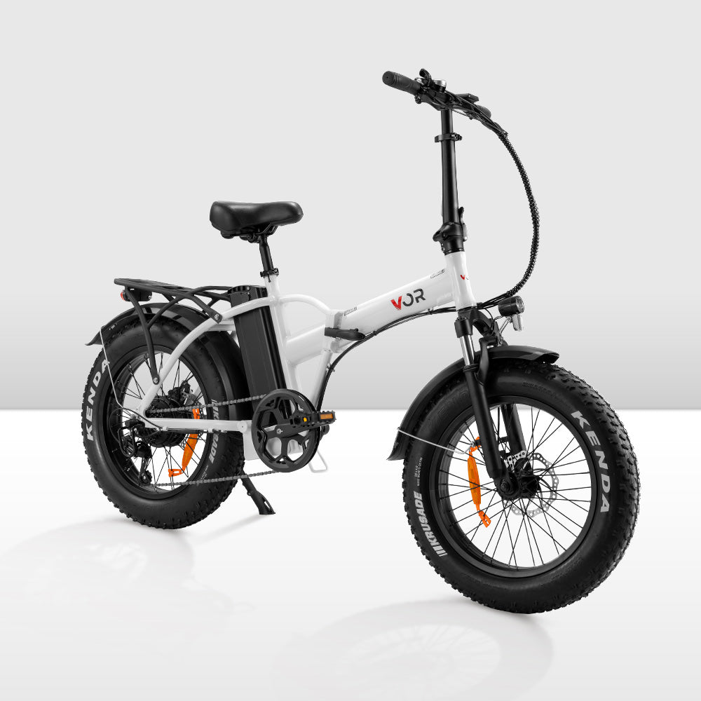 VOR 20 inch Folding Electric Bike 250W Brushless Shimano 4 inch Fat Tires 7 Speed White