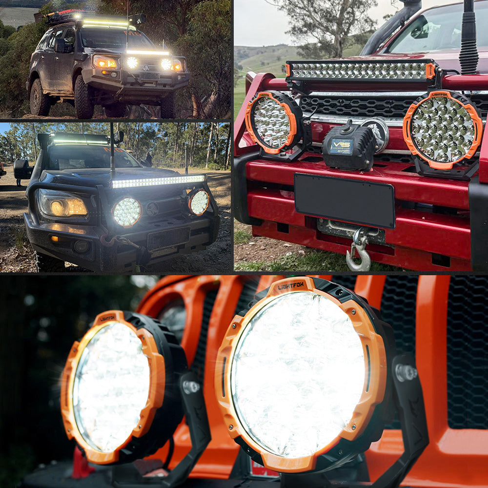 LIGHTFOX 9 inch Osram LED Driving Lights Round Black Spotlight DRL Offroad Truck 4x4