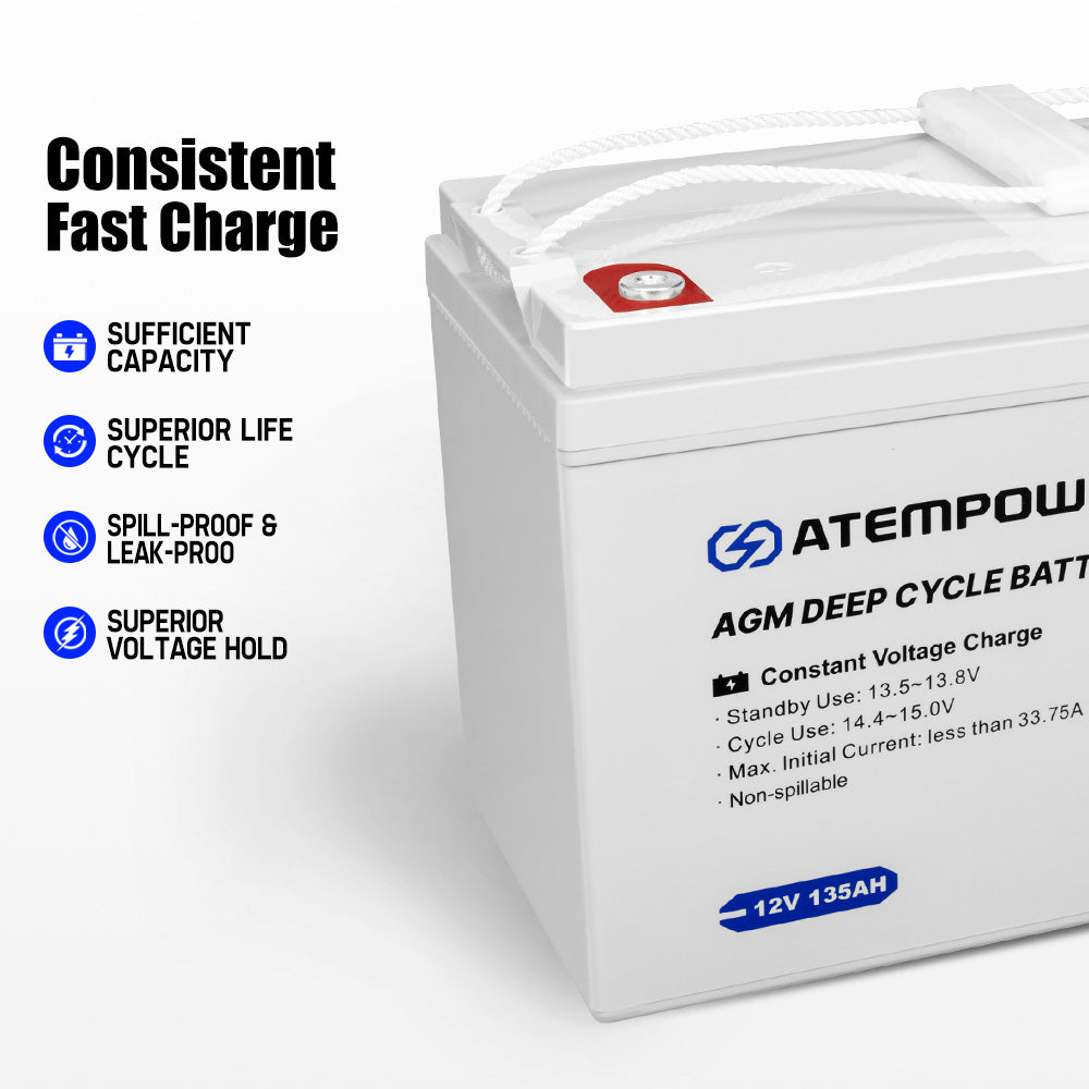 135AH 12V AGM Battery AMP Lead Acid SLA Deep Cycle Battery Dual Solar Power