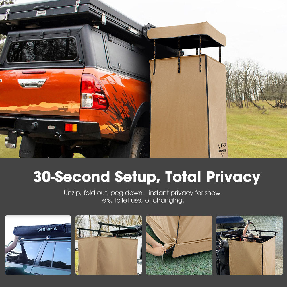 SAN HIMA Camping Shower Tent Awning Instant Fold-Out With 8L Gas Hot Water Heater