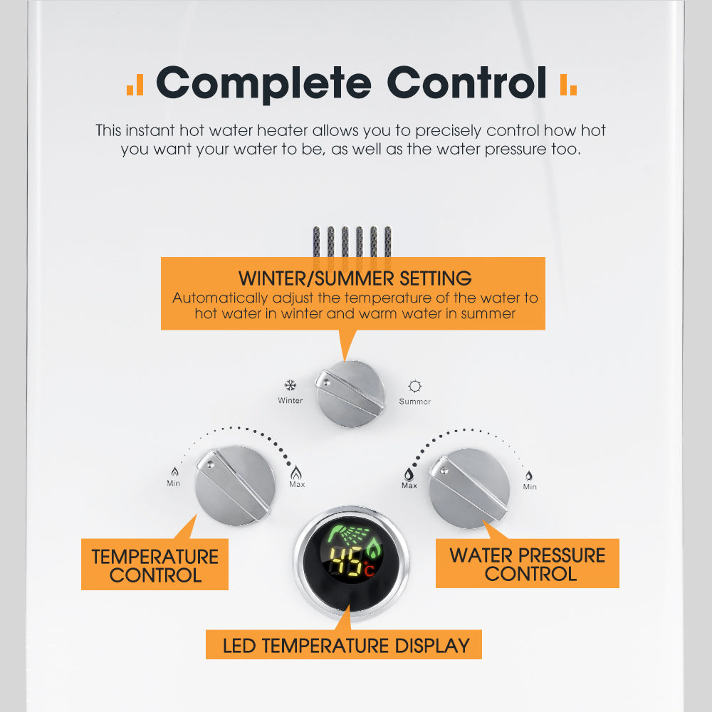 San Hima Camping Shower Tent Awning Fold-Out & 8L Gas Hot Water Heater