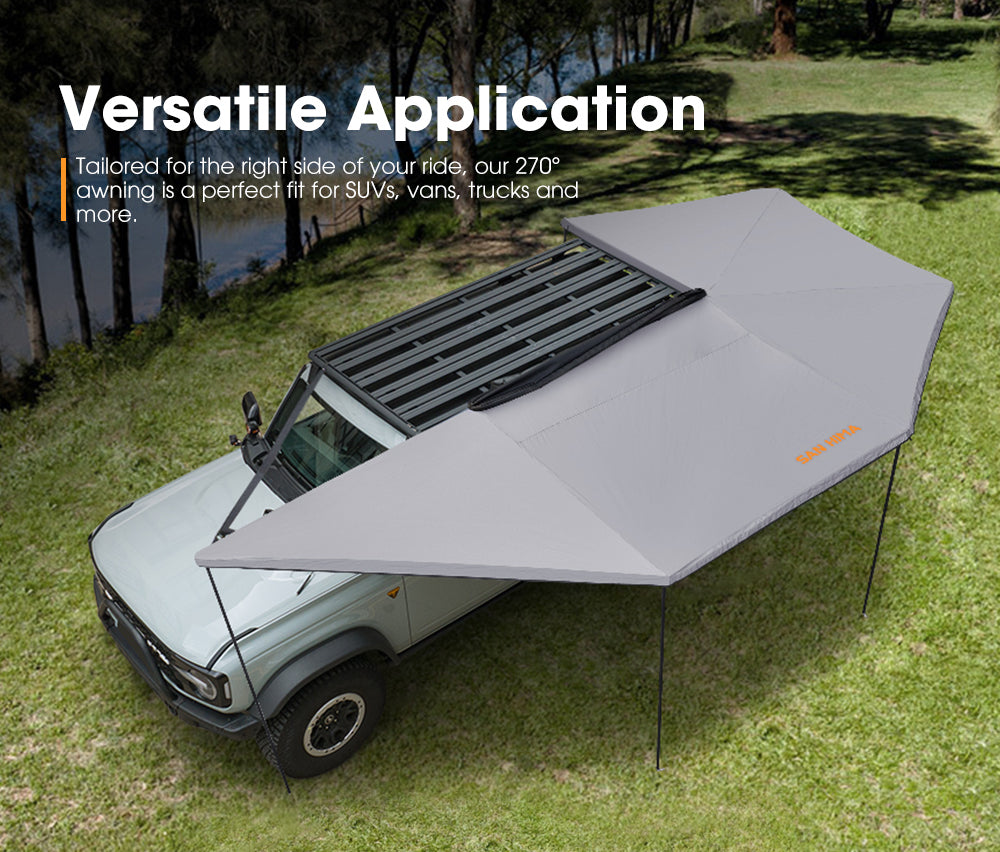 San Hima 270° Awning With Side Wall Car Privacy Screens + "L" Bracket