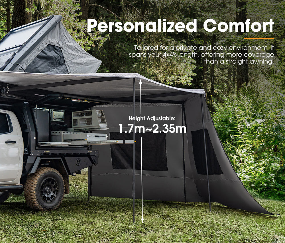 San Hima 270° Awning With Side Wall Car Privacy Screens + "L" Bracket