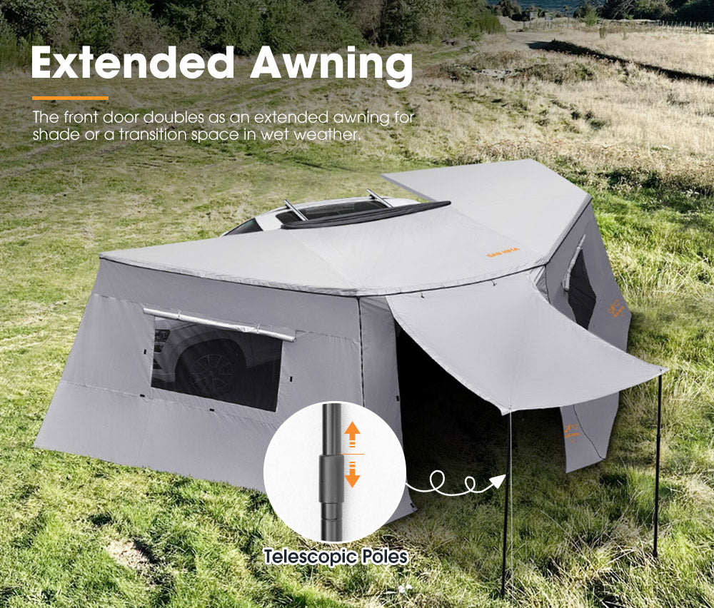 San Hima 270° Awning With Side Wall Car Privacy Screens + "L" Bracket