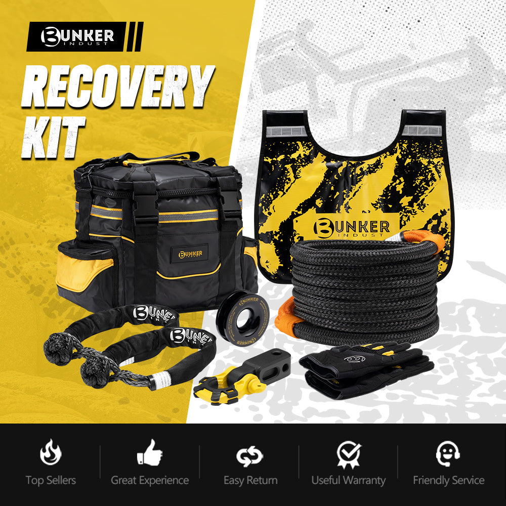 Bunker Indust Recovery Kit 4x4 Kinetic Rope Soft Shackles Winch Dampener Offroad