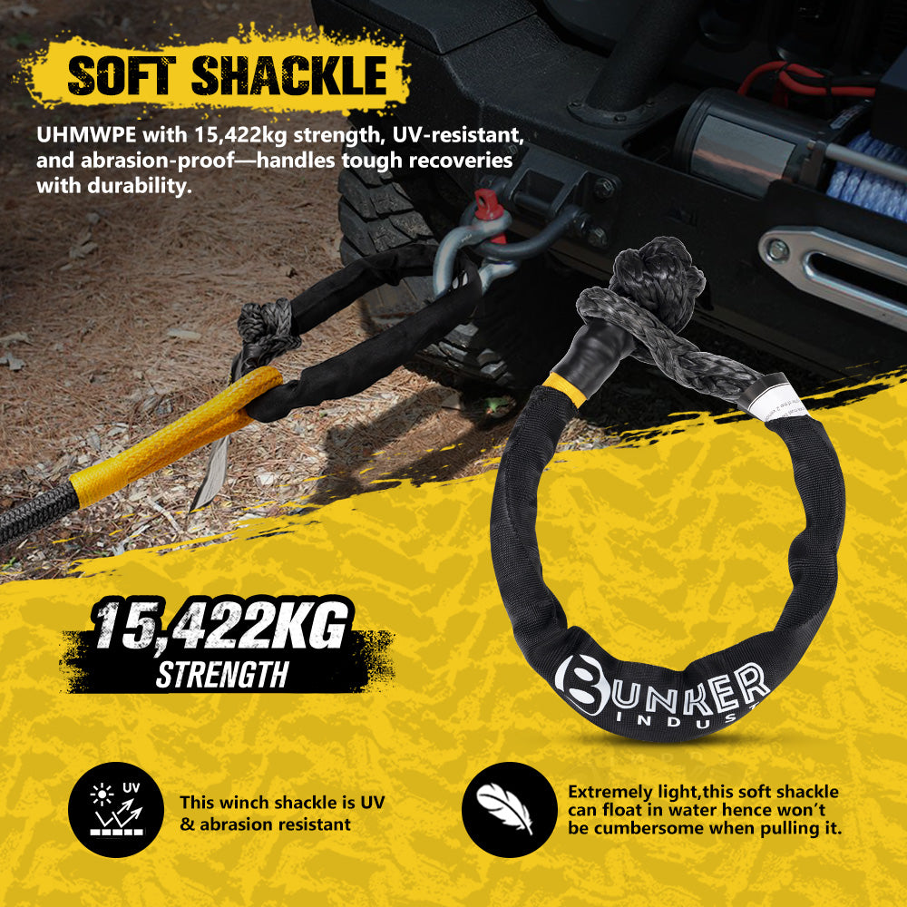 Bunker Indust Recovery Kit 4x4 Kinetic Rope Soft Shackles Winch Dampener Offroad