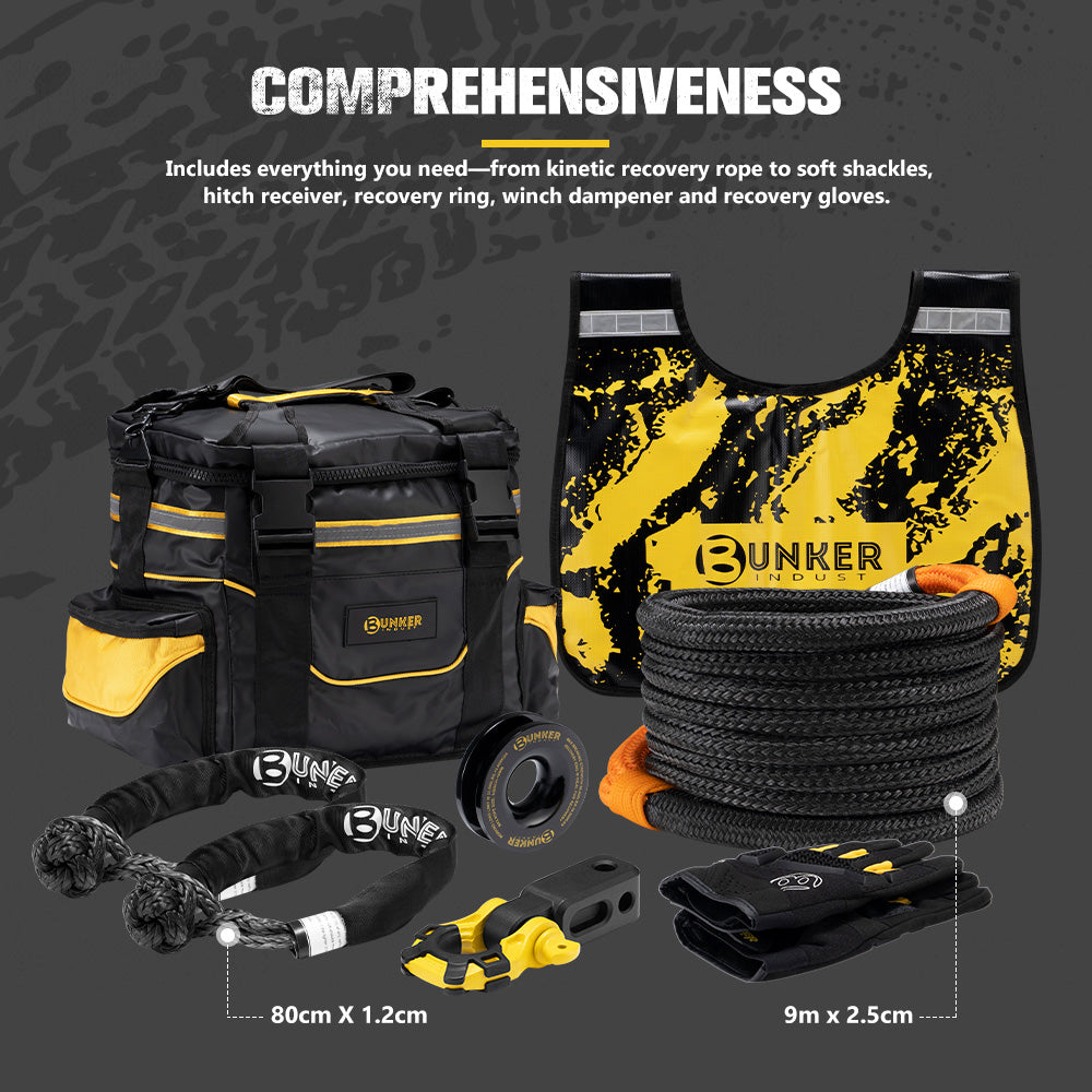 Bunker Indust Recovery Kit 4x4 Kinetic Rope Soft Shackles Winch Dampener Offroad
