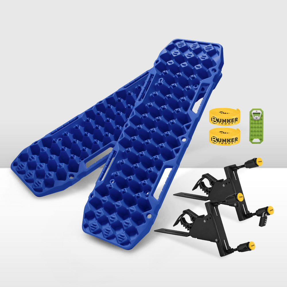 Bunker Indust 2PCS Recovery Tracks Board Blue 10T + Side Mounting Bracket Kit