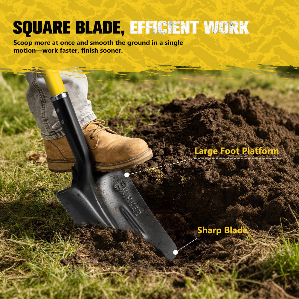 Bunker Indust 150CM Square Shovel Heavy Duty Fit Garden Digging Offroad Recovery