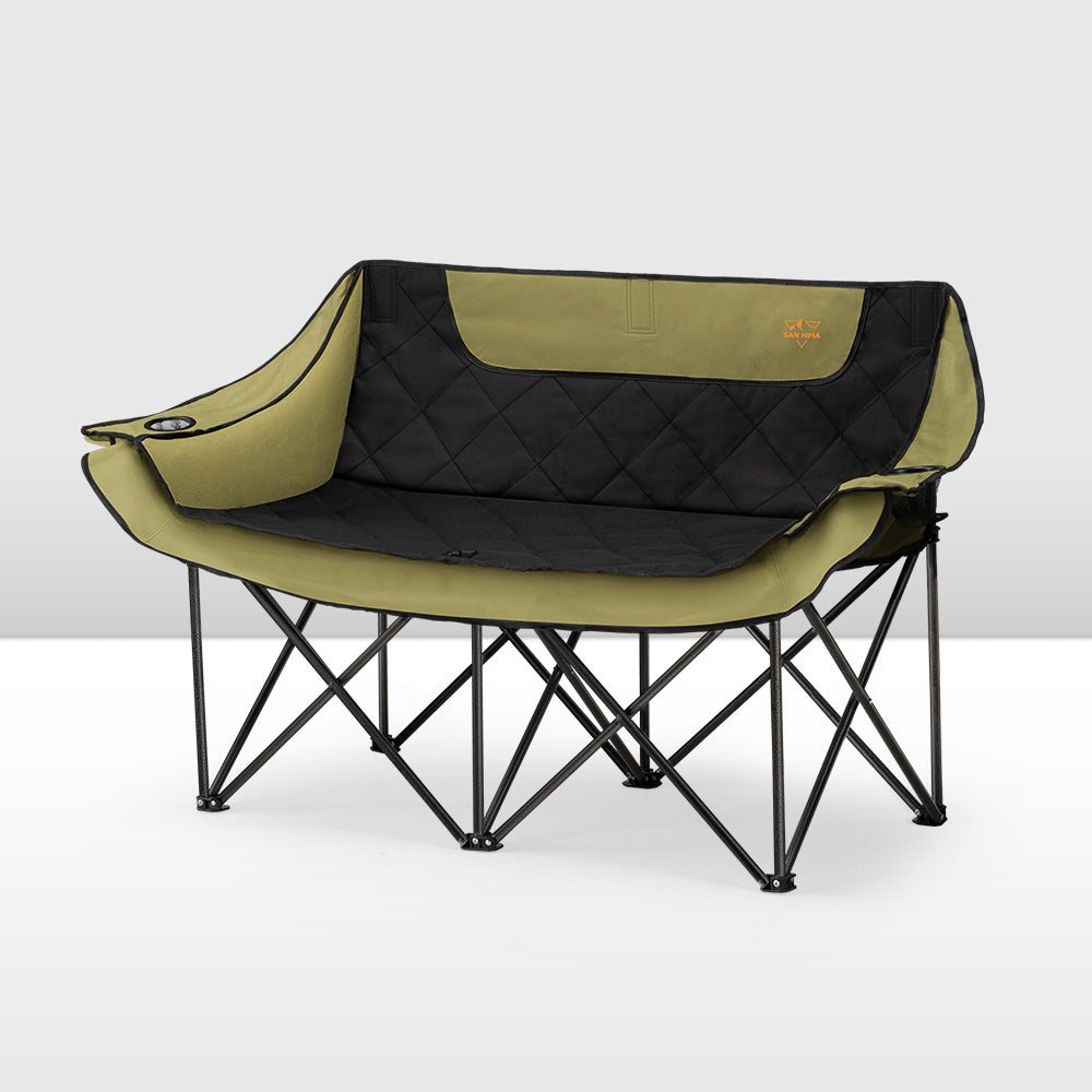 San Hima Folding Double Camping Chair Outdoor Portable Moon Chair 2 Seater Green