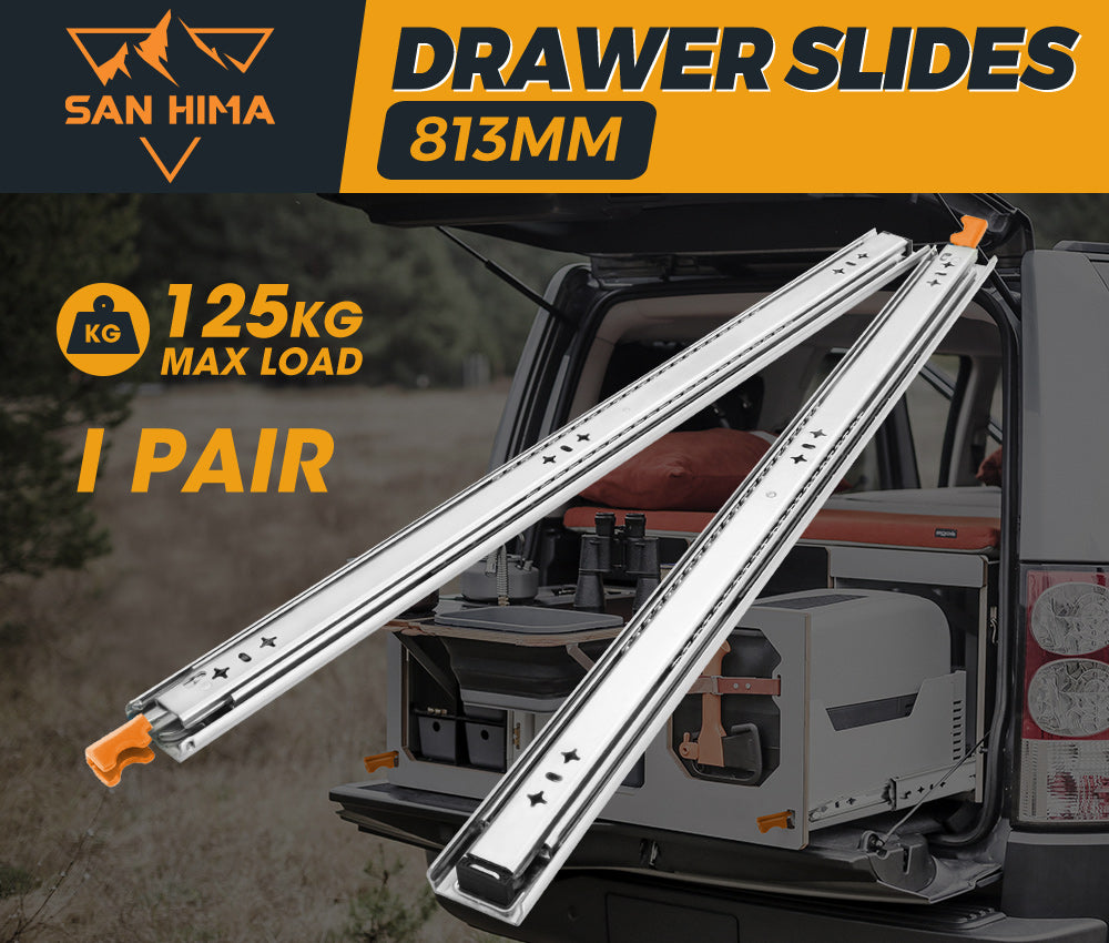 125KG Pair Locking Drawer Slides 813mm Runners Trailer Draw Full Extension 4x4