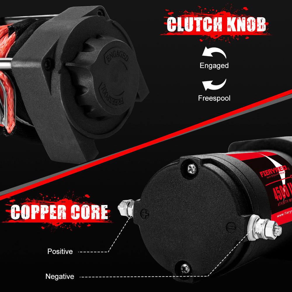 Fieryred 4500LBS/2041KG Wireless 12V Electric Winch Synthetic Rope Boat Atv 4WD