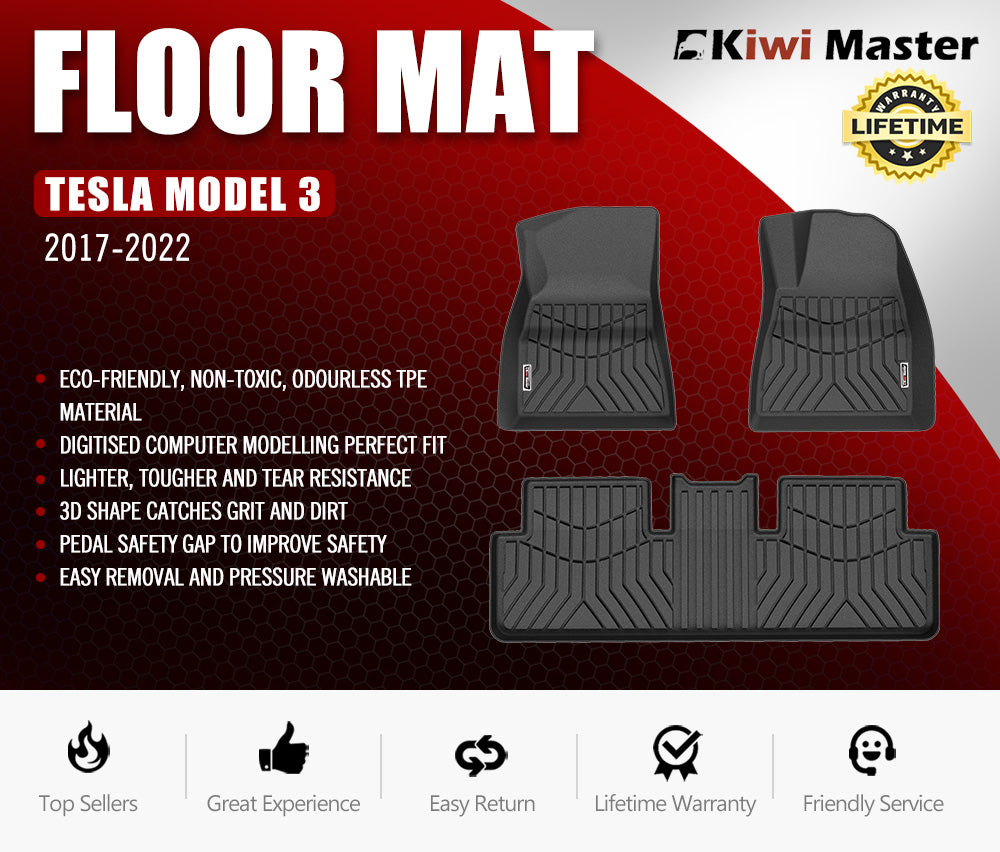 KIWI MASTER 3D TPE Car Floor Mats Fit Tesla Model 3 2017-2022