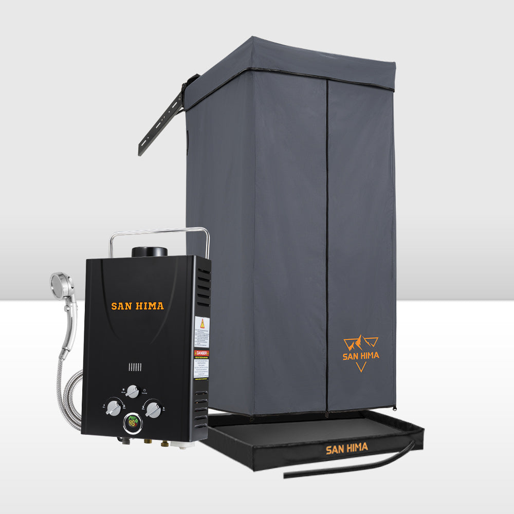 San Hima Shower Awning Instant Tent &Gas Hot Water Heater Black&Shower Tent Base