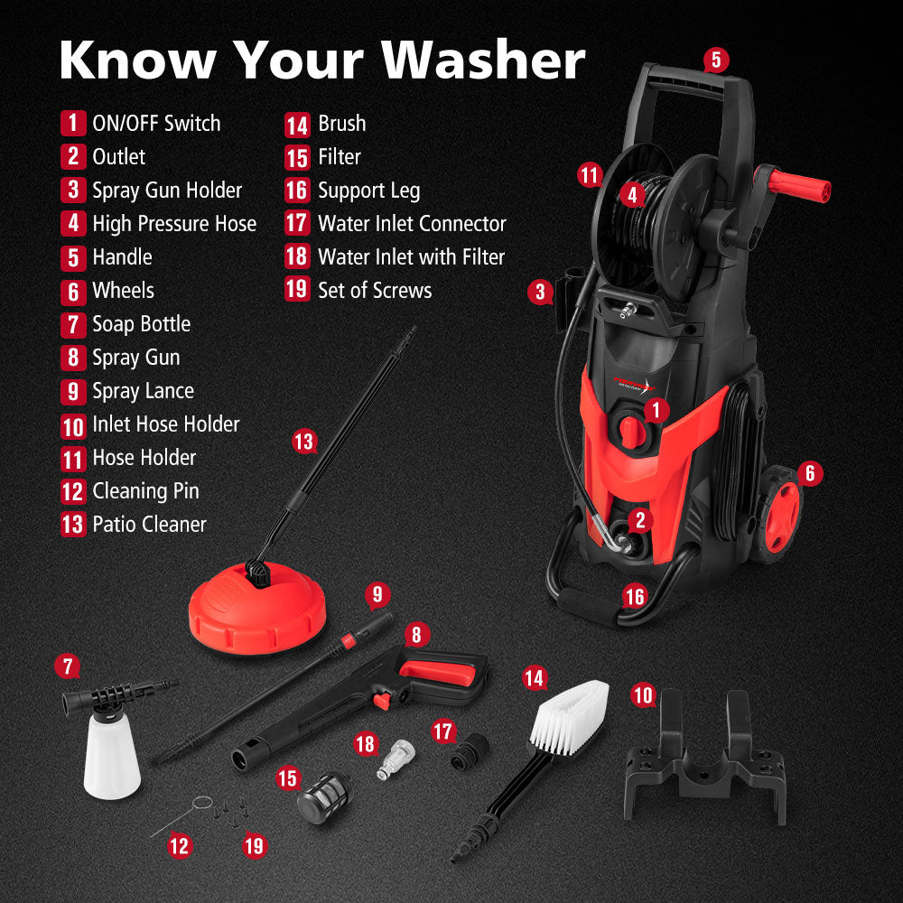 2700W Peak High Pressure Washer Cleaner 5M Hose