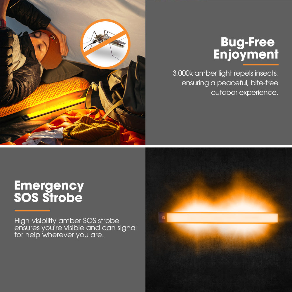 San Hima LED Camping Strip Light White Amber Lamp w/ Rechargeable Battery Black
