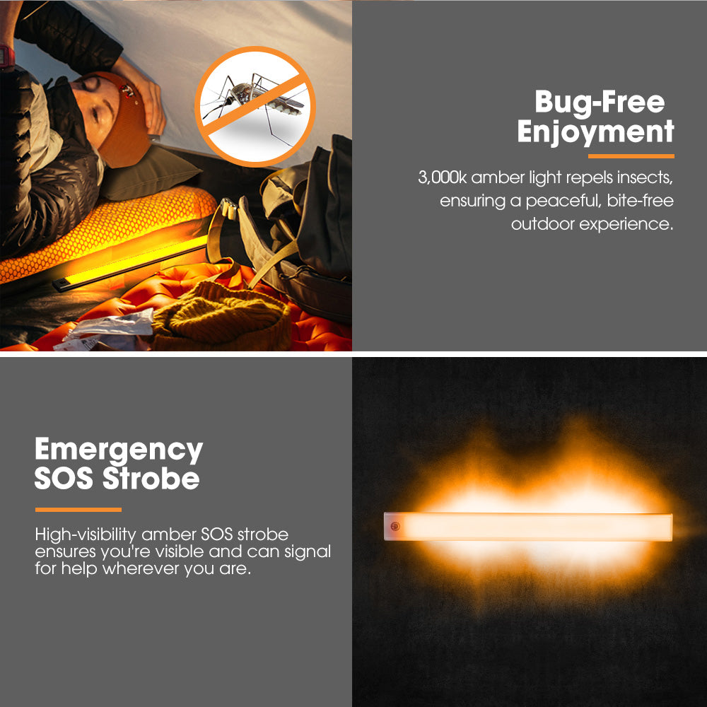 San Hima LED Camping Strip Light White Amber Lamp w/ Rechargeable Battery Sliver