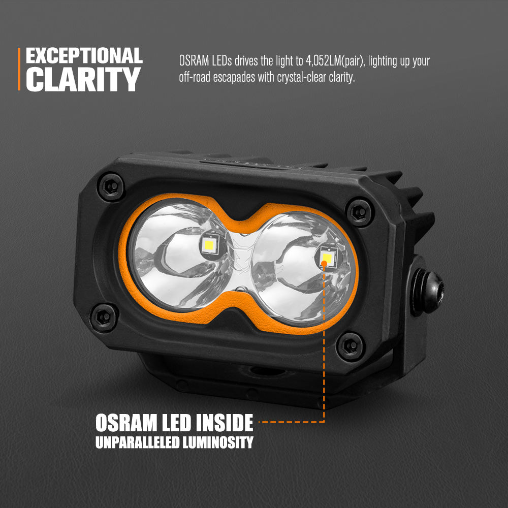 LIGHTFOX Cygnus-2 Pair 3inch Osram LED Pod Lights 1Lux@348m IP68 4,052LM