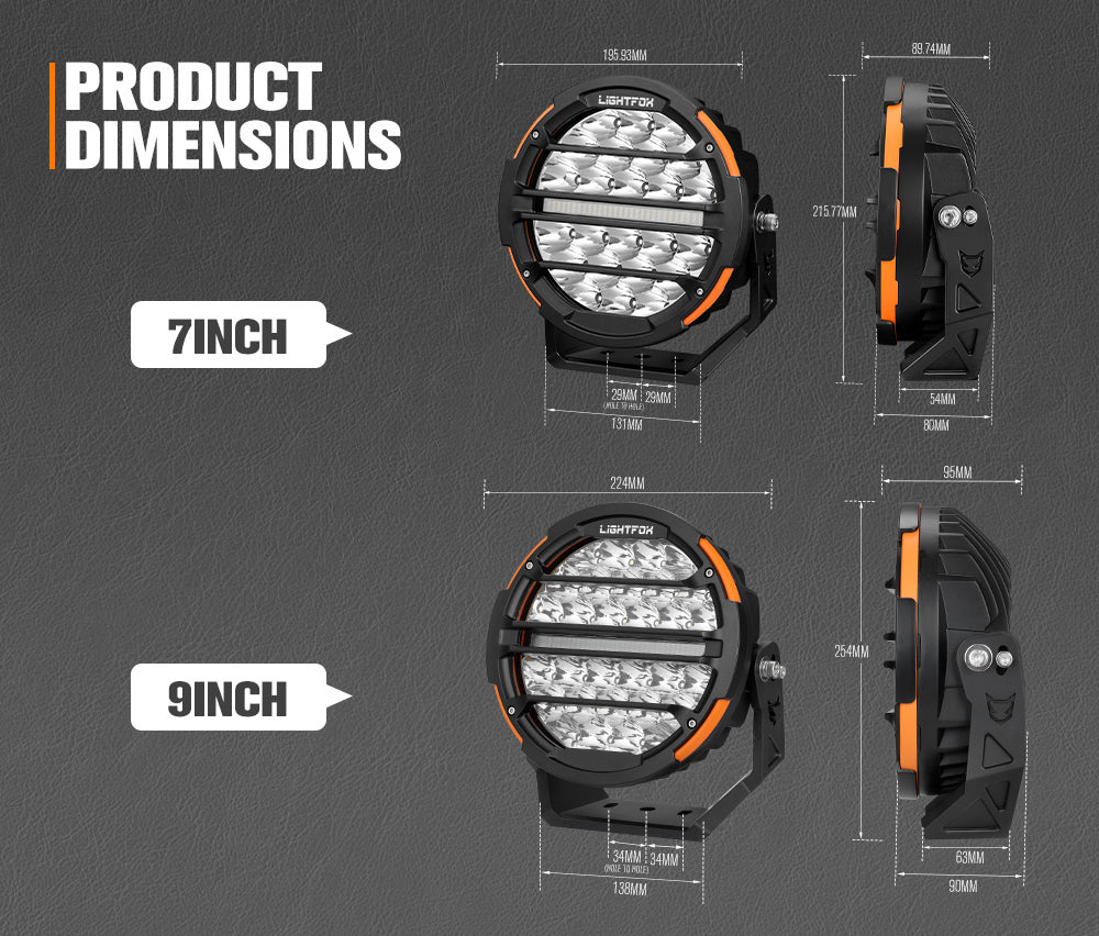 Lightfox 7"+9" Osram LED Driving Lights Round Spotlight Spot DRL Headlight