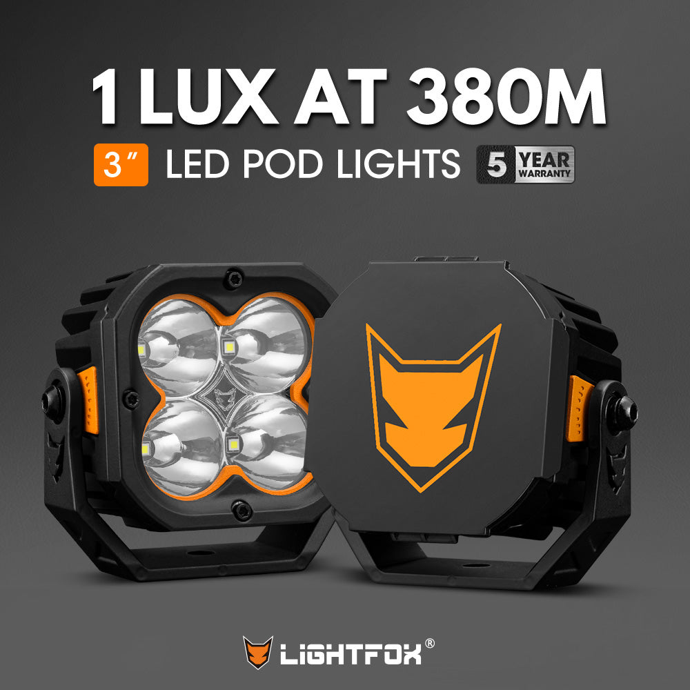 LIGHTFOX Pair 3inch Cygnus-4 Osram LED Pod Lights w/ 3 pin DT Connector 1Lux@380m 3,834LM
