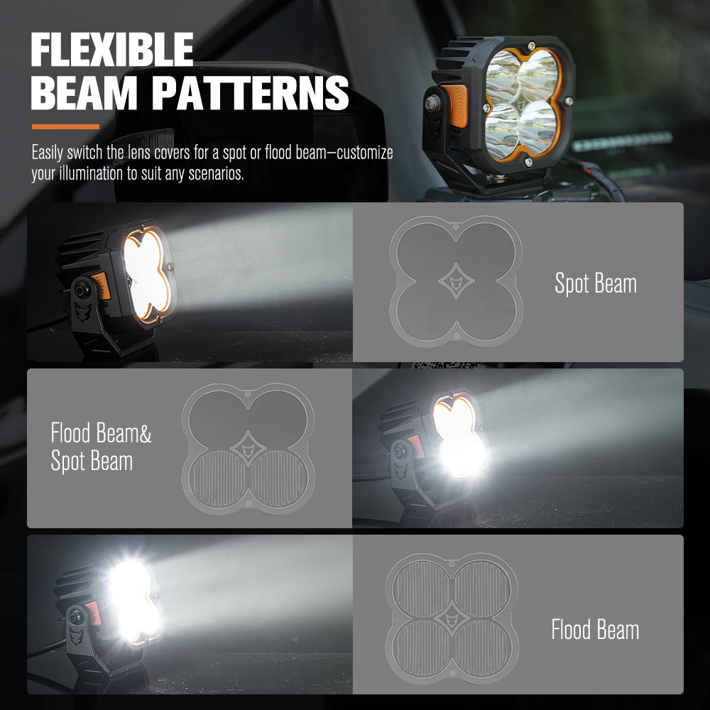 LIGHTFOX Cygnus-4 Pair 3inch Osram LED Pod Lights 1Lux@506m IP68 7,668LM