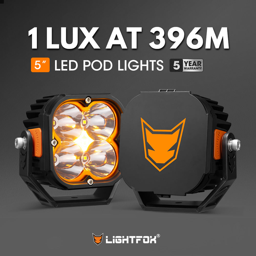 LIGHTFOX Cygnus Pair 5inch Osram LED Pod Lights 1Lux@396m 7,053Lumens