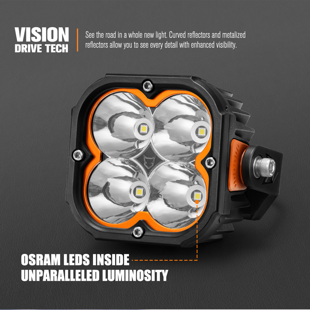 LIGHTFOX Cygnus Pair 5inch Osram LED Pod Lights 1Lux@396m 7,053Lumens