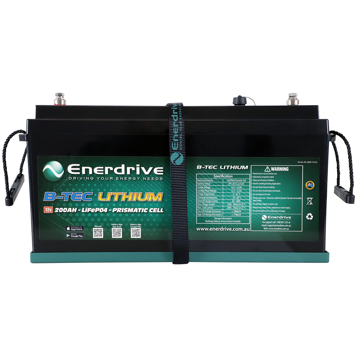 200AH 12V DC ENERDRIVE GEN2 B-TEC LIFEPO4 Lithium Battery