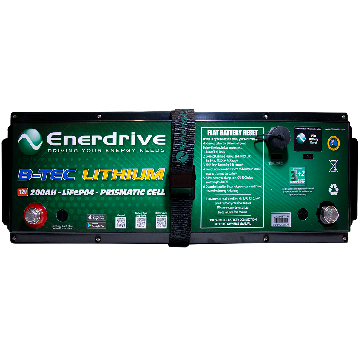 200AH 12V DC ENERDRIVE GEN2 B-TEC LIFEPO4 Lithium Battery