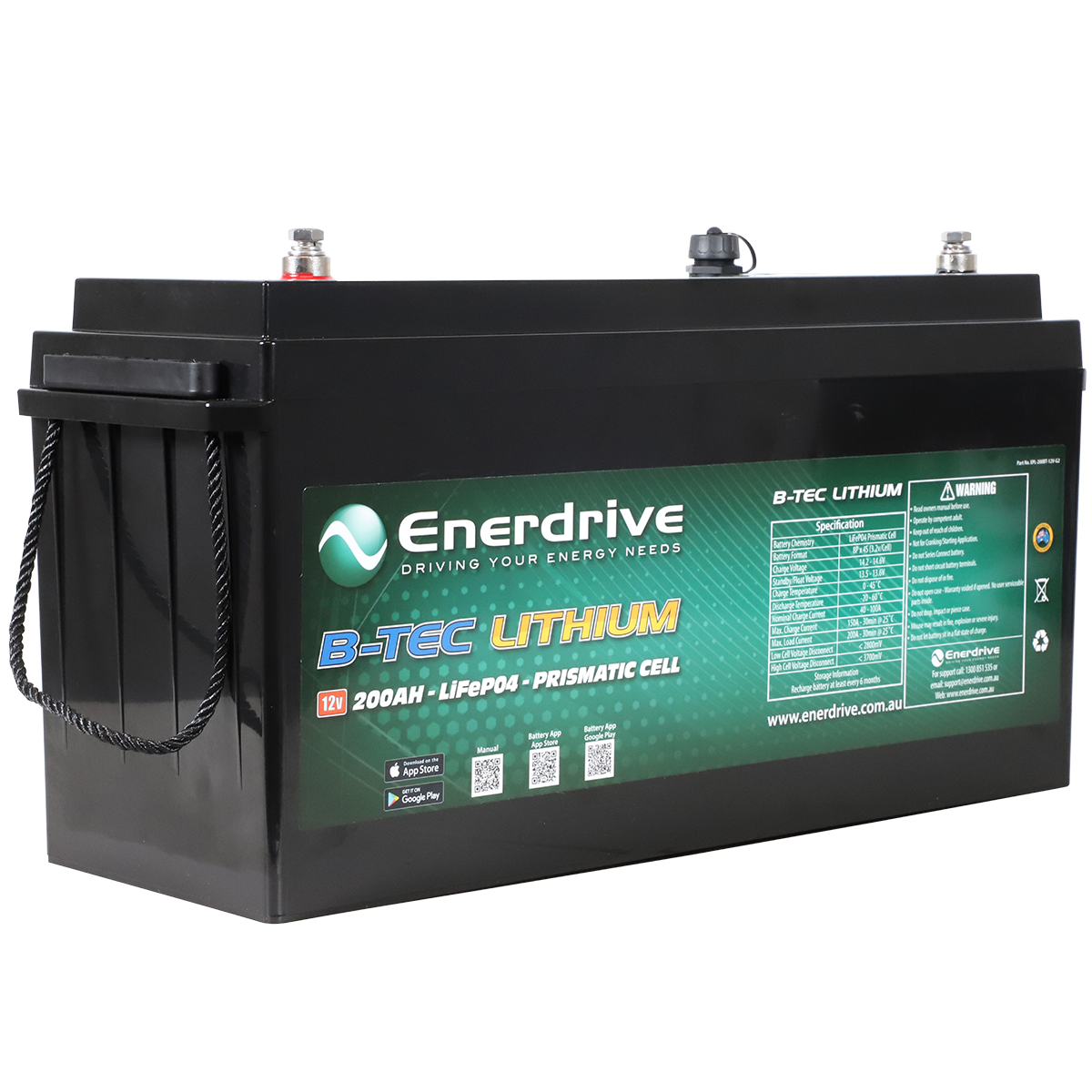 200AH 12V DC ENERDRIVE GEN2 B-TEC LIFEPO4 Lithium Battery