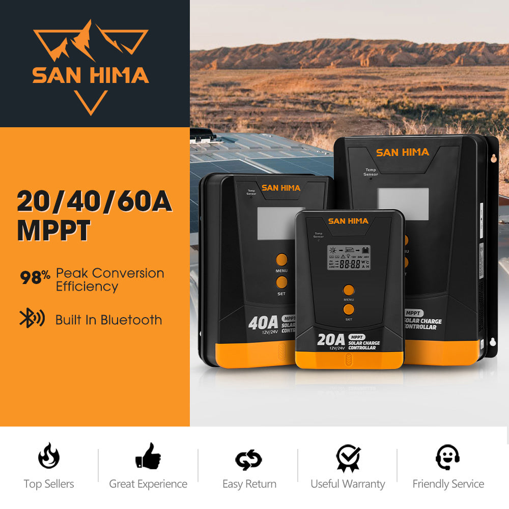 San Hima MPPT Solar Charge Controller 12V 24V LCD Display Inbulit Bluetooth
