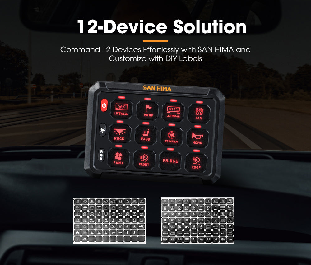 San Hima 12 Gang Bluetooth Switch Panel 12V/24V ON-OFF LED Control For Boat Car
