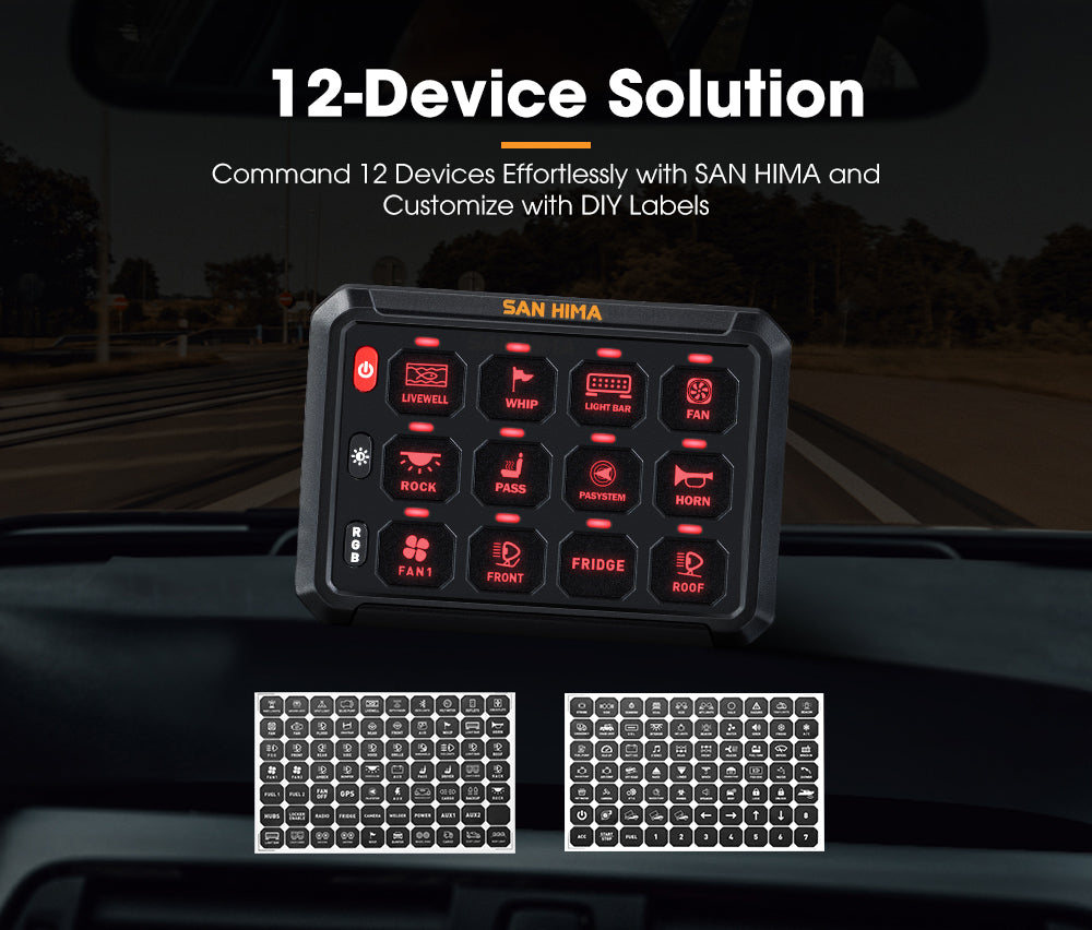 San Hima 12 Gang Bluetooth Switch Panel 12V/24V ON-OFF LED Control For Boat Car
