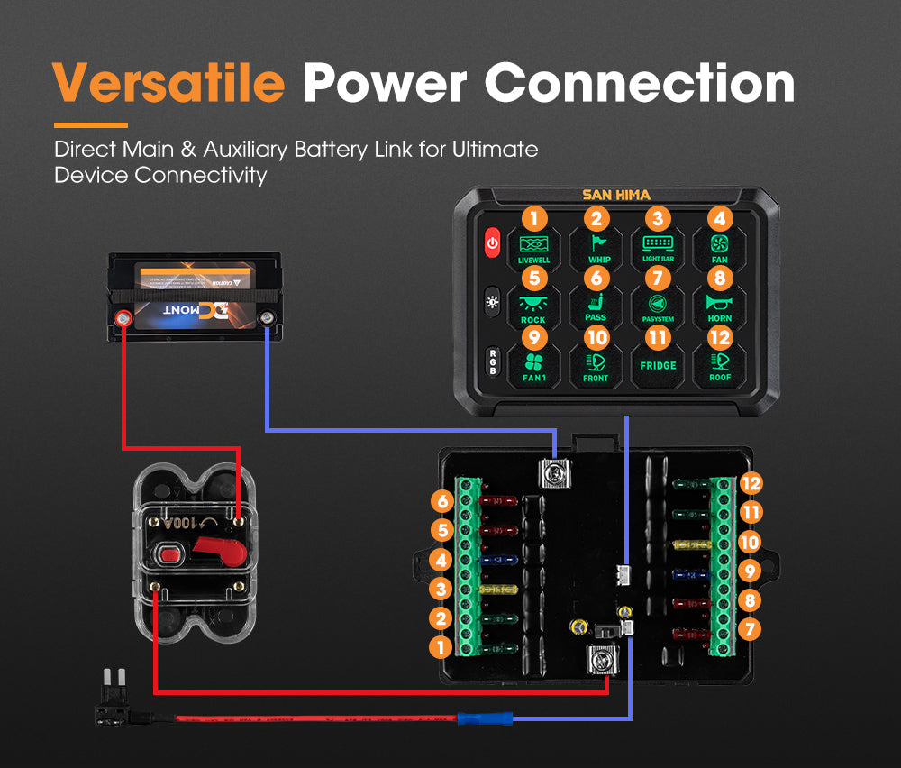 San Hima 12 Gang Bluetooth Switch Panel 12V/24V ON-OFF LED Control For Boat Car