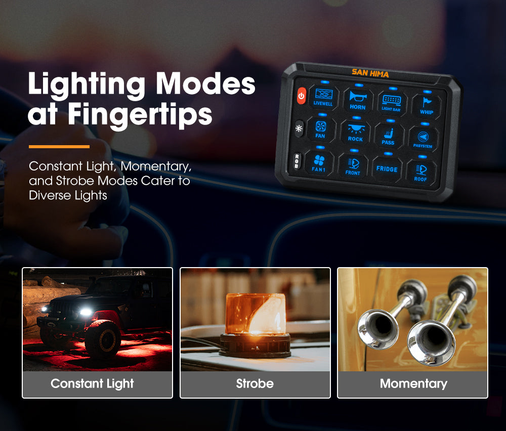 San Hima 12 Gang Bluetooth Switch Panel 12V/24V ON-OFF LED Control For Boat Car