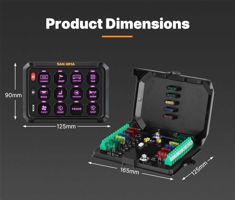 San Hima 12 Gang Bluetooth Switch Panel 12V/24V ON-OFF LED Control For Boat Car