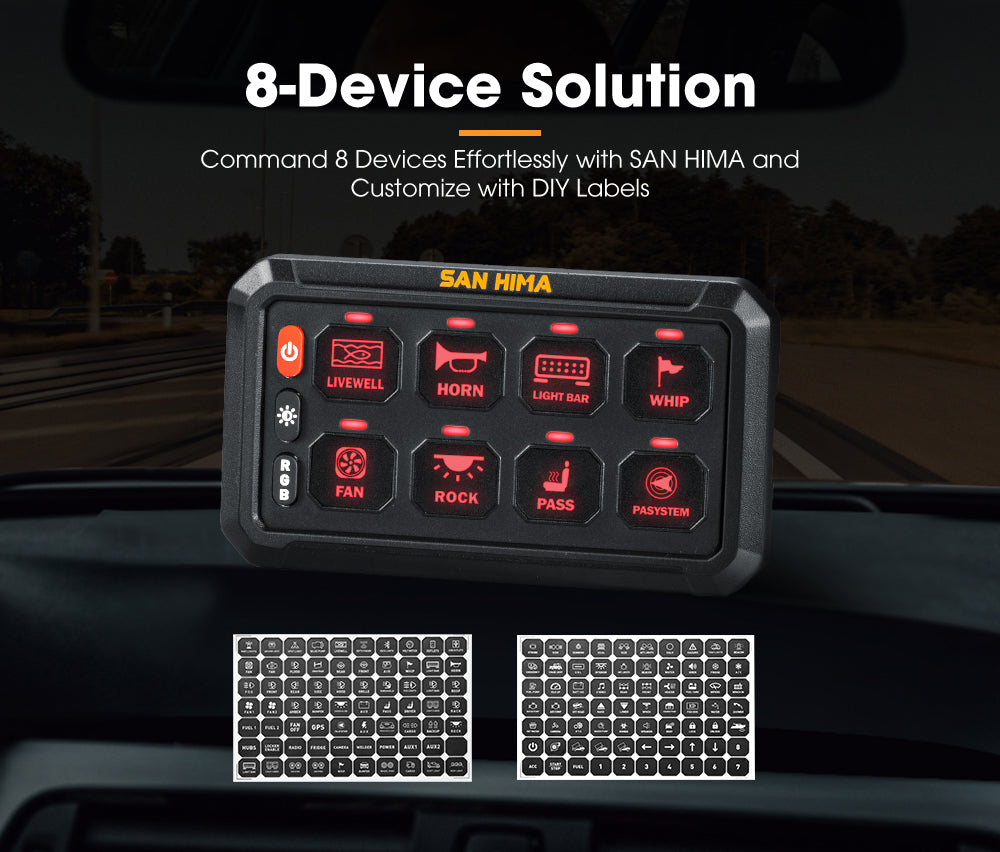 San Hima 8 Gang Bluetooth Switch Panel 12V/24V ON-OFF LED Control For Boat Car