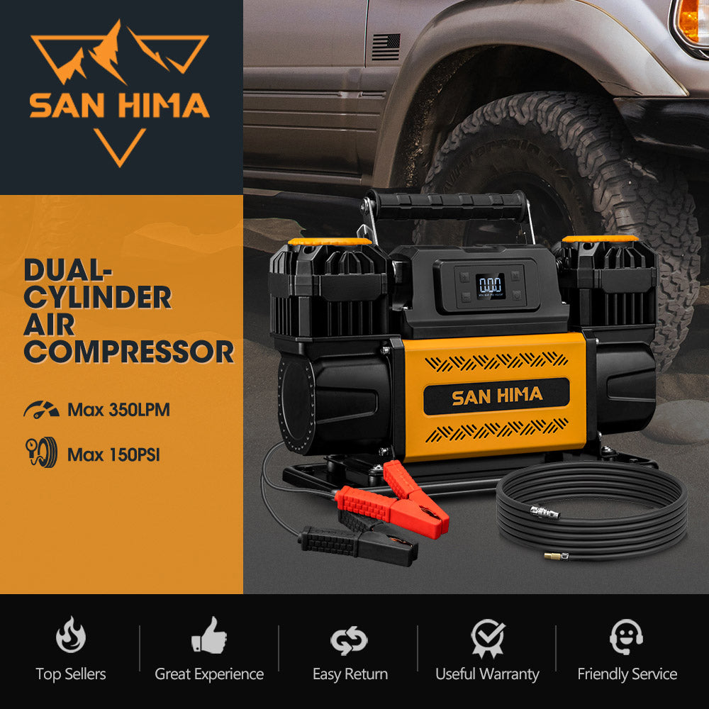 San Hima 12V Dual Cylinders Air Compressor 350L/min 150PSI Portable Digital