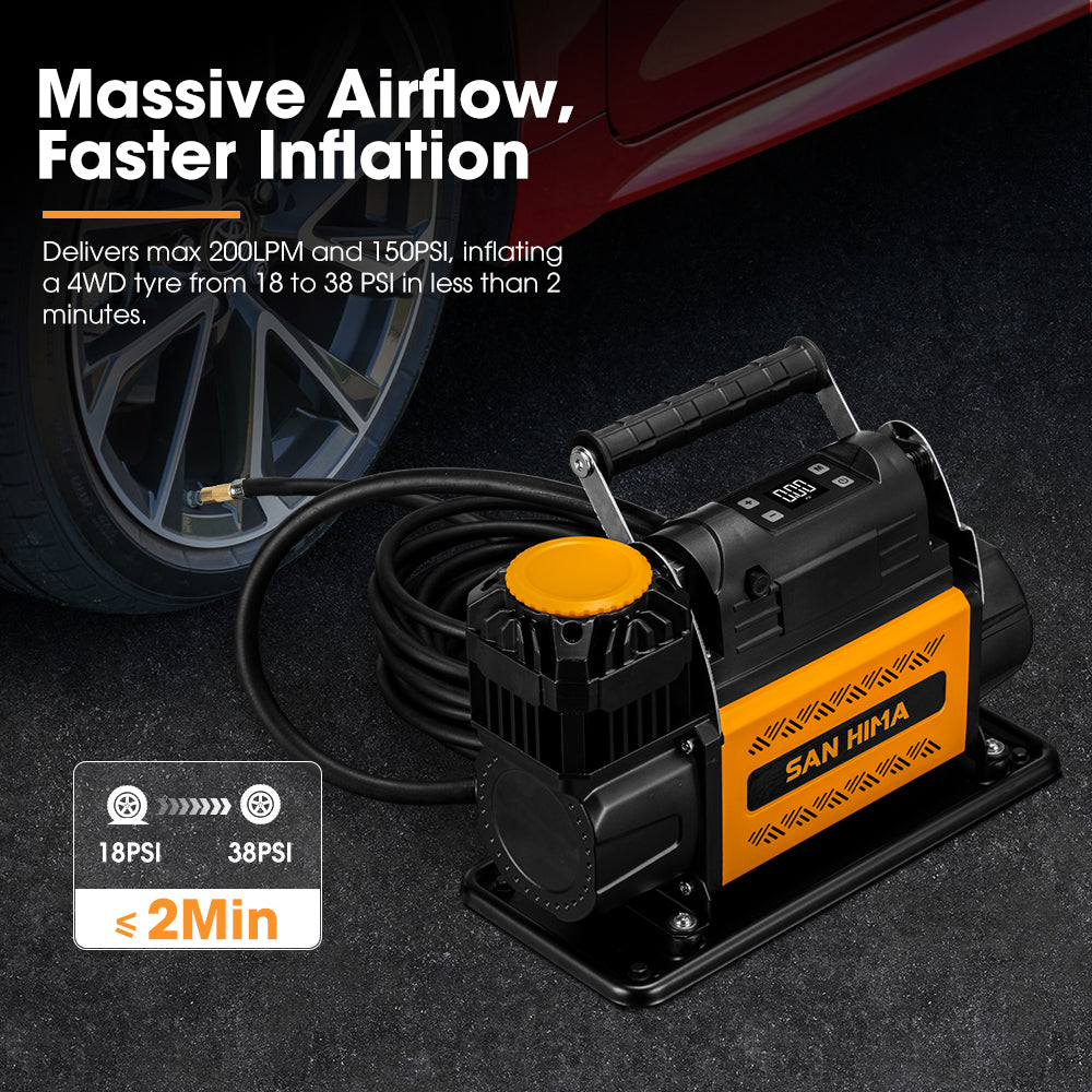San Hima 12V Single Cylinder Air Compressor 200L/min 150PSI Portable Digital