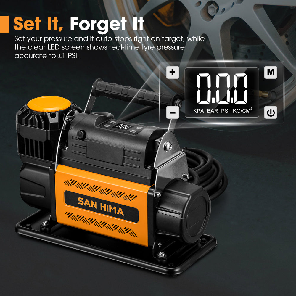 San Hima 12V Single Cylinder Air Compressor 200L/min 150PSI Portable Digital