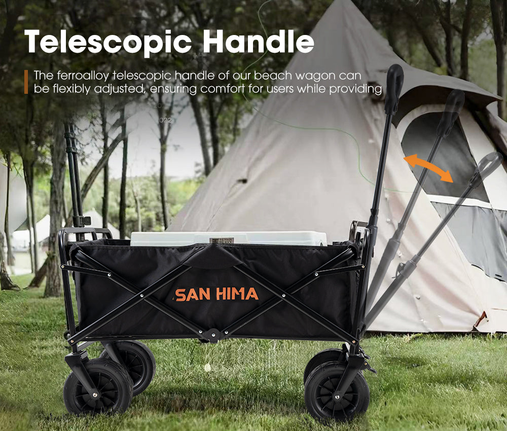 San Hima Folding Camping Wagon 100kg Beach Trolley Garden Cart 360° Wheel Picnic