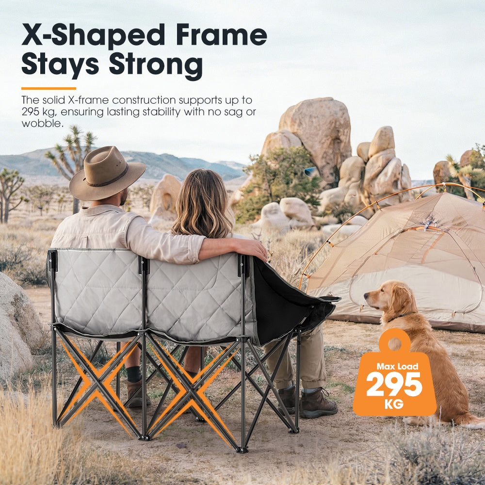 San Hima Folding Double Camping Chair Outdoor Portable Moon Chair 2 Seater Black