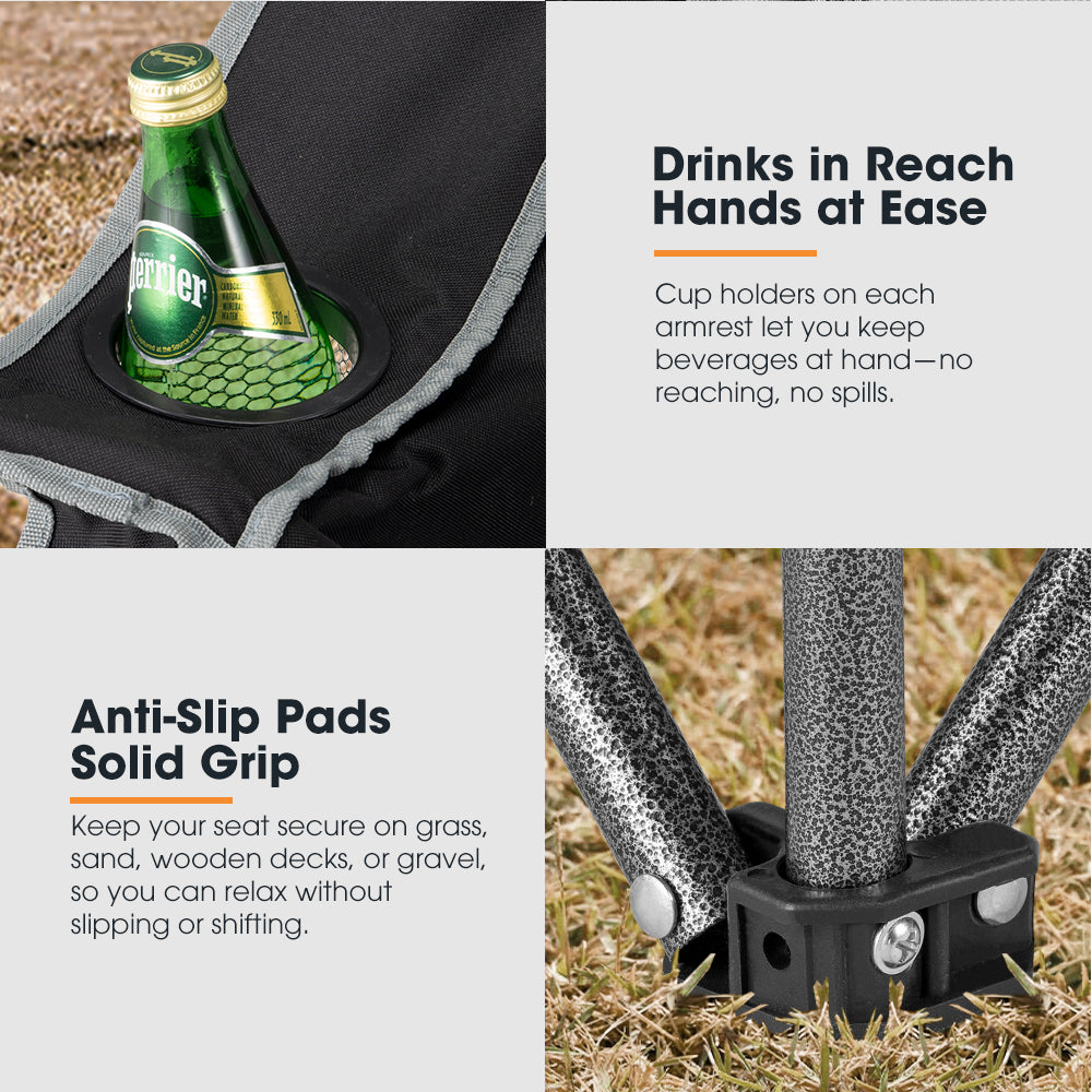 San Hima Folding Double Camping Chair Outdoor Portable Moon Chair 2 Seater Black