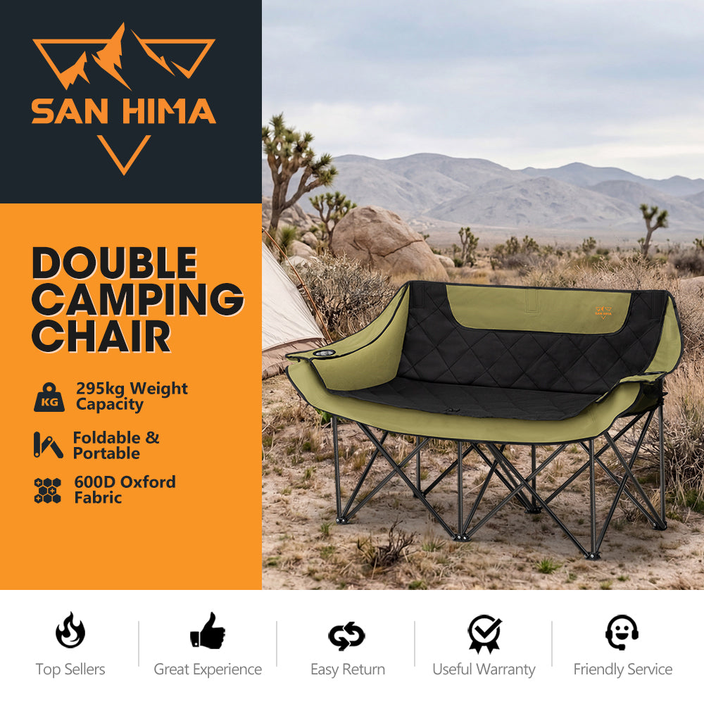 San Hima Folding Double Camping Chair Outdoor Portable Moon Chair 2 Seater Green